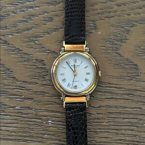 Vintage ROCHAS Paris Woman’s Watch Gold Tone Quartz Leather Band Dress Watch